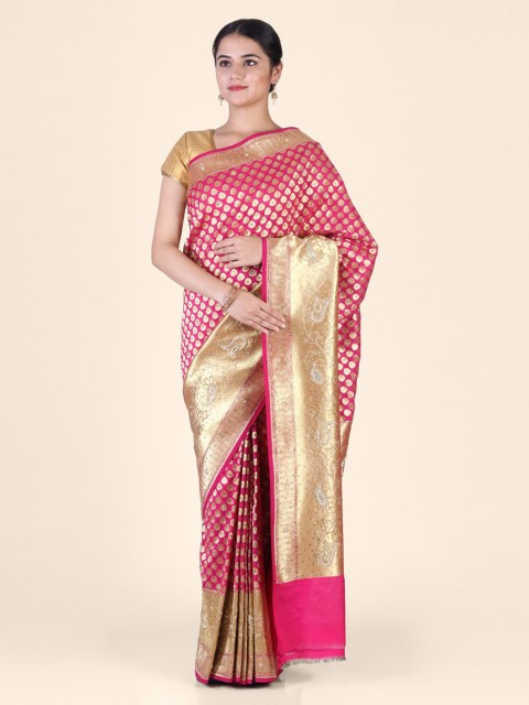 

Hastakala Pink & Gold-Toned Silk Blend Woven Design Banarasi Saree