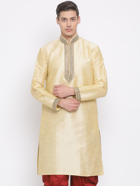 

VASTRAMAY Men Gold-Toned Yoke Design Straight Kurta