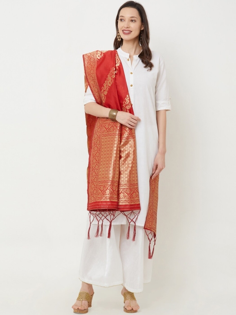 

Satrani Red & Gold-Toned Woven Design Dupatta