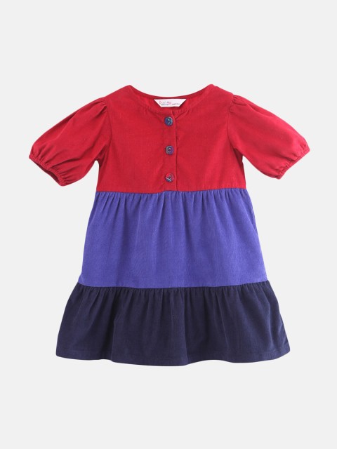 

Beebay Girls Red & Blue Colourblocked A-Line Dress