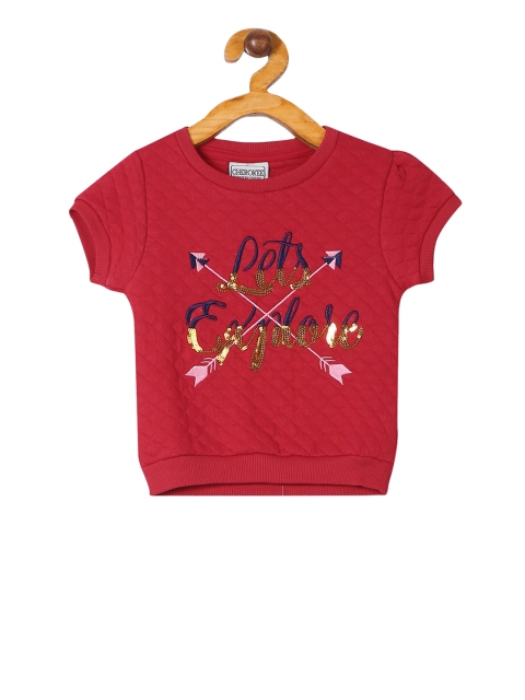 

Cherokee Girls Red Embellished Quilted Pure Cotton Top