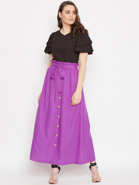 

Bitterlime Women Black & Purple Solid Top with Skirt