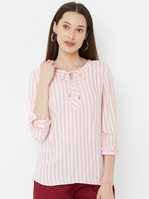 

Kraus Jeans Women Peach & White Striped Top