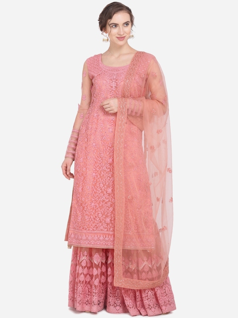 

Stylee LIFESTYLE Peach-Coloured Net Unstitched Dress Material