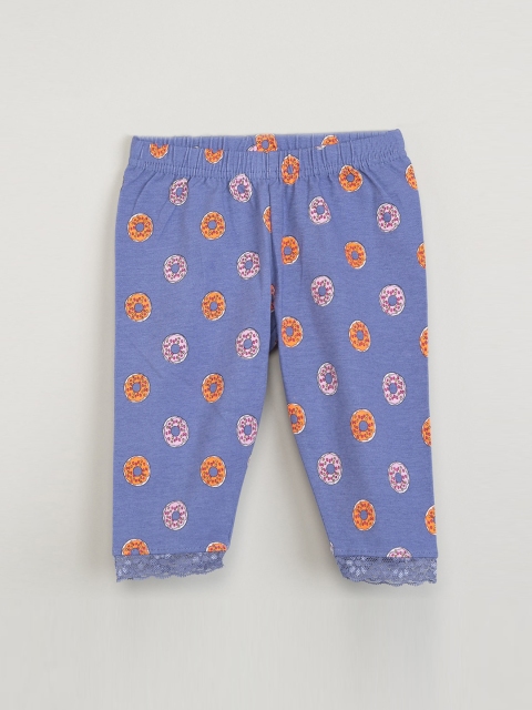 

max Girls Blue & Orange Printed Three-Fourth Length Leggings