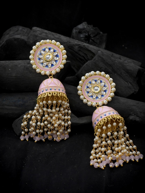 

Silvermerc Designs Pink Gold Plated Handcrafted Classic Jhumkas