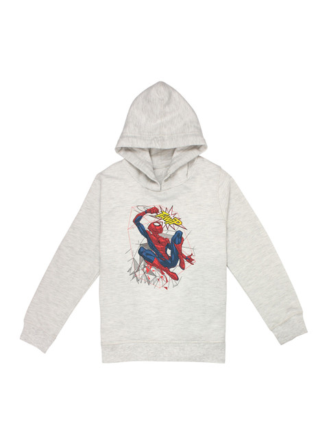 

Kids Ville Boys Grey Spiderman Printed Hooded Sweatshirt