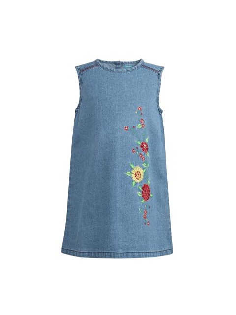 

Miyo Girls Blue Embroidered A-Line Denim Dress