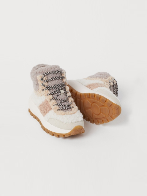 

H&M Women White Faux Shearling Hi-Tops