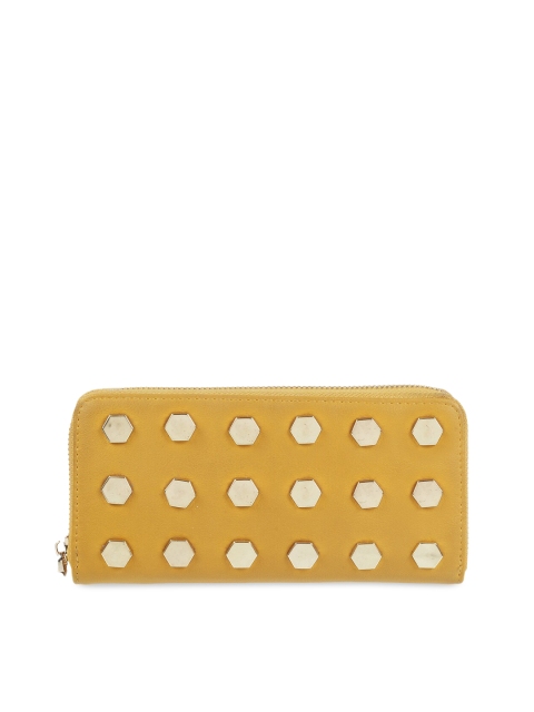 Metro Women Yellow & Muted Gold-Toned Embellished Zip Around Wallet