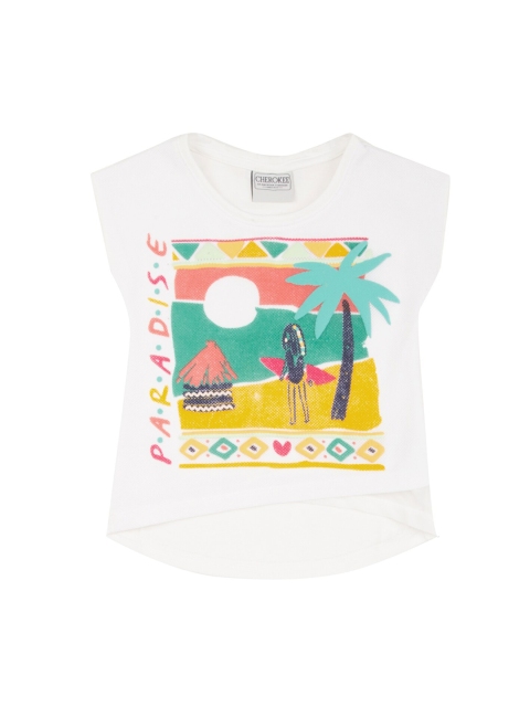 

Cherokee Girls White Printed Layered Pure Cotton Top