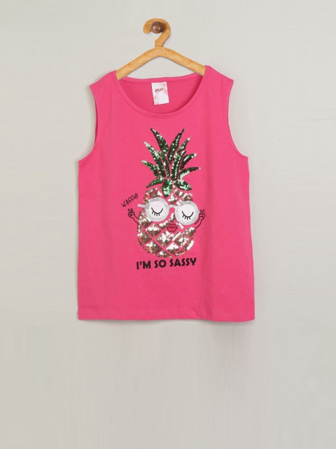 

max Girls Pink & Green Sequinned Top