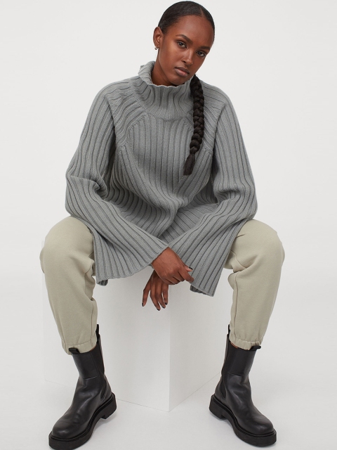 

H&M Women Grey Wool Polo-Neck jumper