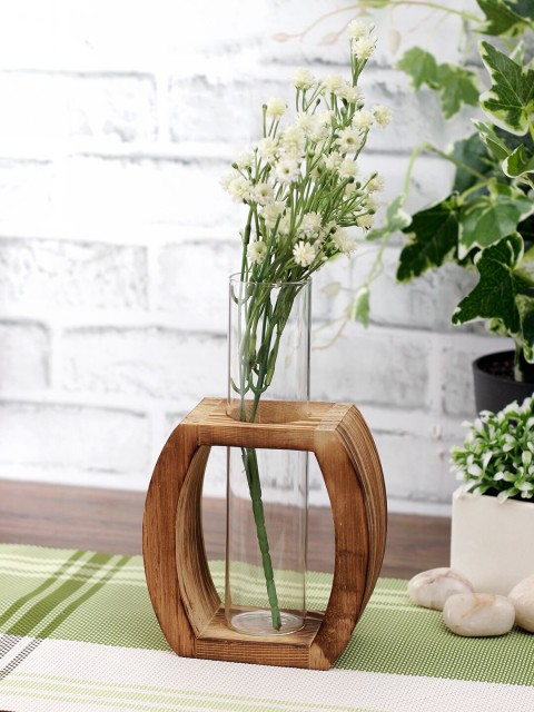 

TAYHAA Brown Solid Vase, White