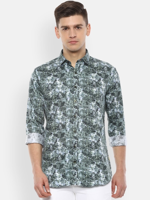 

V Dot Men Olive Green Regular Fit Printed Casual Shirt