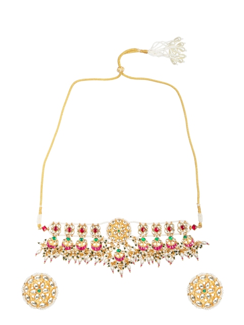 

MORKANTH JEWELLERY Women Gold-Plated & Red Kundan Studded Jewellery Set
