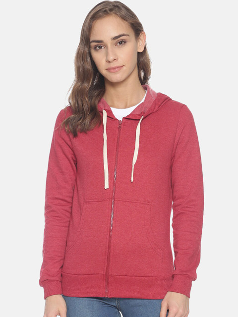 

Campus Sutra Women Red Solid Hooded Sweatshirt