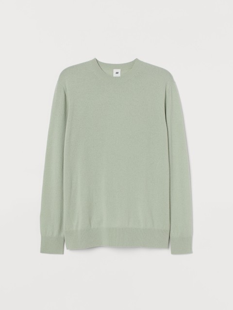 

H&M Men Sage Green Solid Merino Woolen Sweater