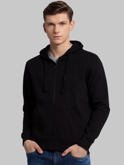 

Parx Men Black Solid Hooded Sweatshirt