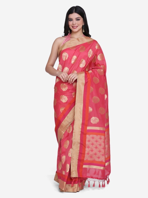 

BOMBAY SELECTIONS Pink & Gold-Coloured Silk Blend Woven Design Banarasi Saree