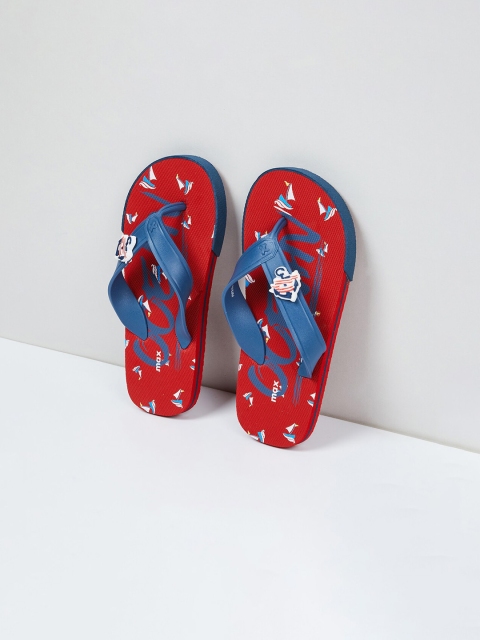 

max Boys Navy Blue & Red Printed Thong Flip-Flops
