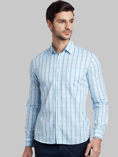 

Parx Men Blue & White Slim Fit Checked Casual Shirt