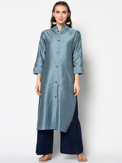 

Kvsfab Women Blue Solid Straight Kurta