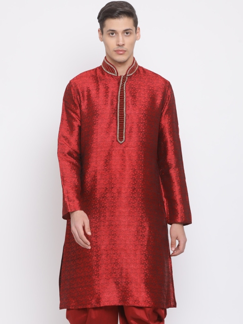 

VASTRAMAY Men Maroon Woven Design Straight Kurta