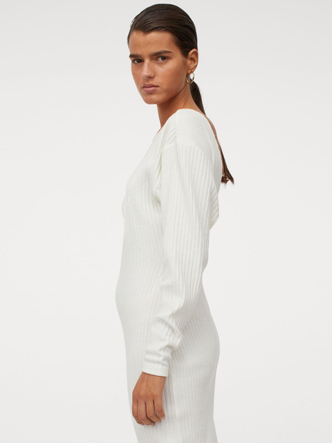 

H&M Women White Ribbed Jersey Dress