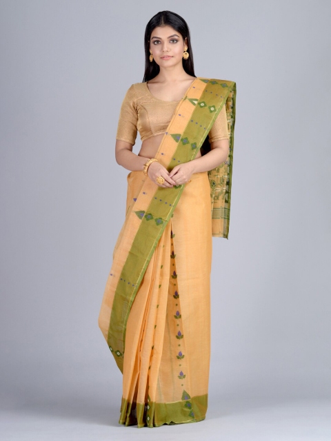 

Mitera Beige & Green Pure Cotton Woven Design Taant Saree