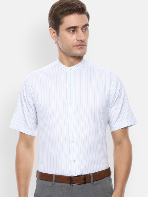 

Louis Philippe Men White & Blue Slim Fit Striped Formal Shirt