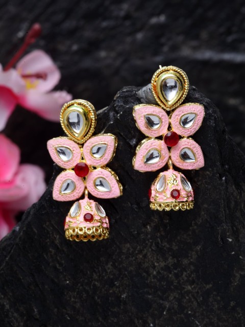 

Moedbuille Pink & Red Gold-Plated Kundan Floral Studs