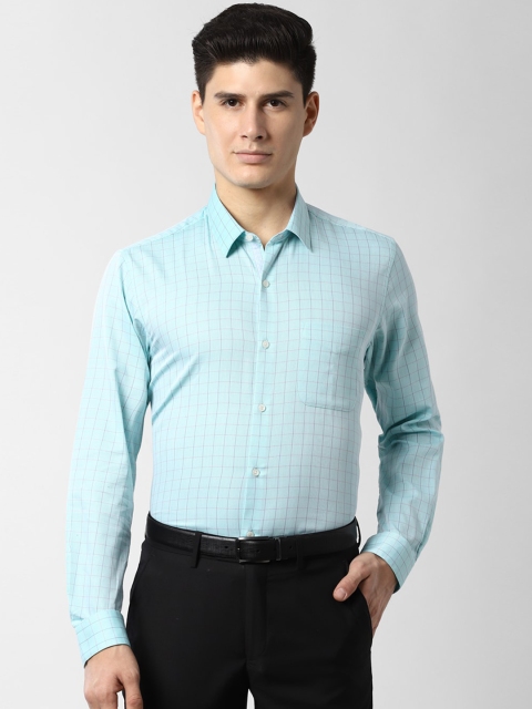

Peter England Men Turquoise Blue Regular Fit Checked Formal Shirt