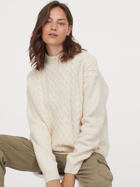

H&M Women White Cable Knit Sweater