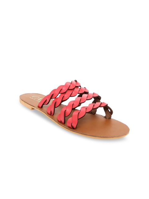 

CAI Women Coral Pink Twisty PU Open Toe Flats