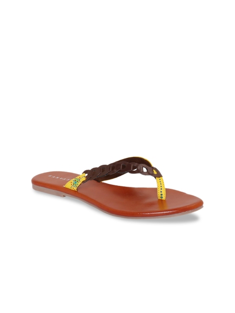 

Kanvas Women Brown & Yellow Colourblocked Open Toe Flats
