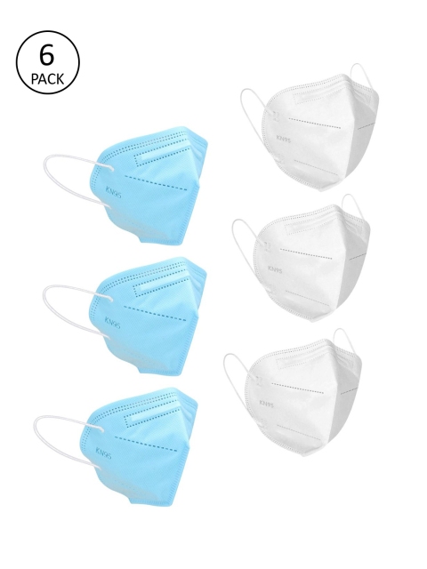 

OOMPH Unisex Blue & White Solid Pack of 6 Reusable 5-Layer KN95 Mask