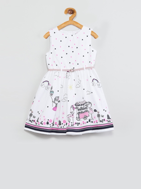 

max Girls White & Black Printed Fit and Flare Dress