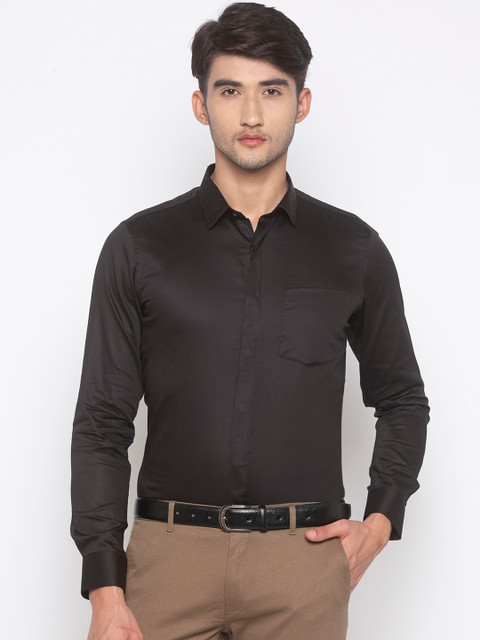 

Globus Men Black Slim Fit Solid Formal Shirt