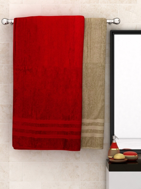 

Athom Trendz Unisex Set Of 2 Solid 450 GSM Bath Towels, Red