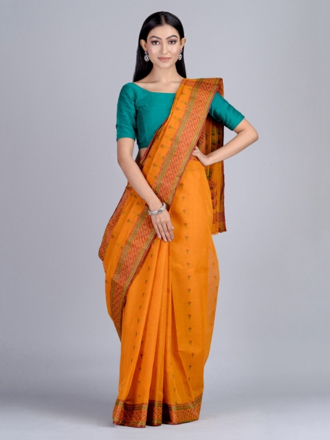 

Mitera Mustard Yellow Pure Cotton Handloom Woven Design Taant Saree