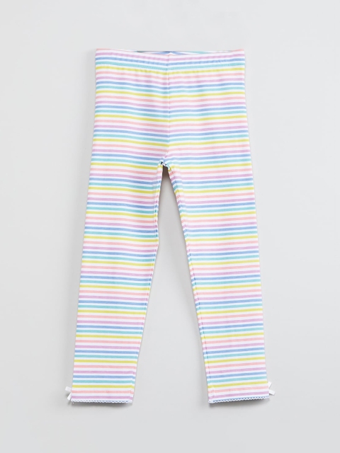 

max Girls White & Blue Striped Ankle-Length Leggings