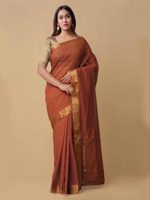 

Unnati Silks Maroon Pure Cotton Woven Design Mangalagiri Saree