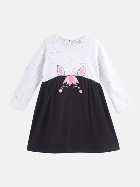 

Beebay Girls Black & Grey Melange Embroidered A-Line Dress