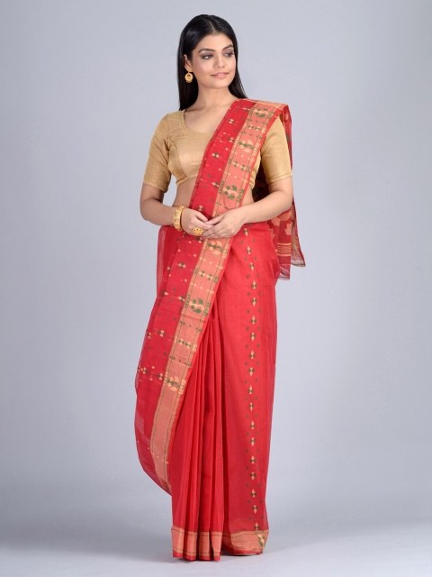 

Mitera Red Pure Cotton Woven Design Taant Saree