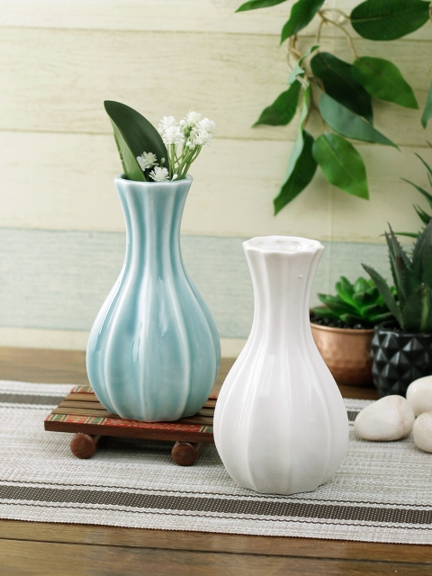 

TAYHAA Set of 2 Blue & White Striped Flower Vases