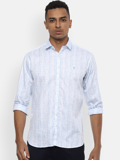 

V Dot Men White & Blue Slim Fit Printed Casual Shirt