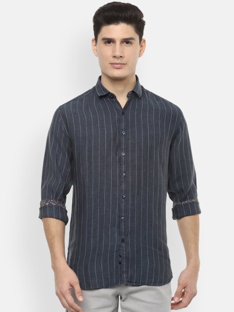 

V Dot Men Navy Blue & White Regular Fit Striped Casual Shirt