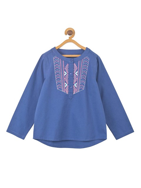 

Miyo Girls Blue & Pink Embroidered A-Line Top