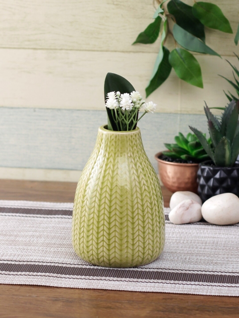 

TAYHAA Yellow & Green Printed Ceramic Vase